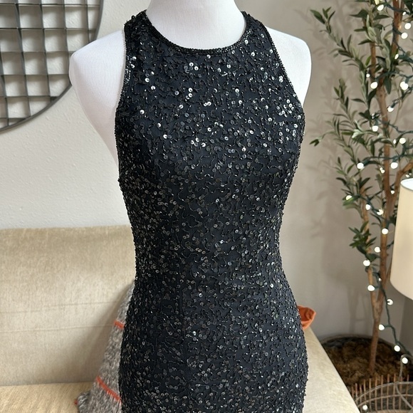 Vintage Laurence Kazar silk long black sequin column dress SZ XS-S - Picture 8 of 13